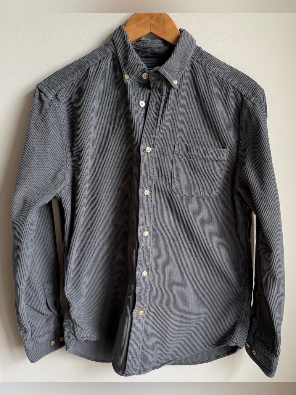 Portuguese Flannel Cotton Corduroy Button Down Shirt Gray Mens M Portugal